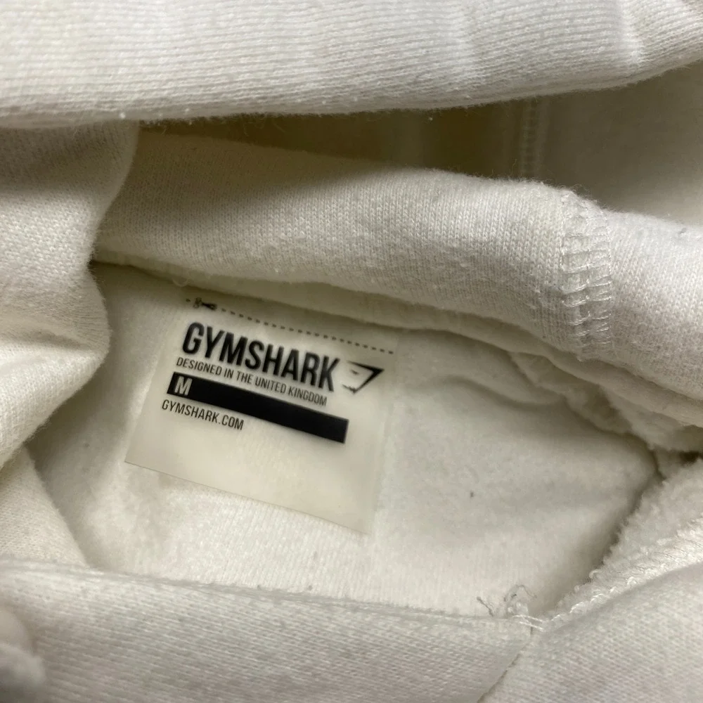 Gymshark Fitness Hoodie Mens M White Graphic Pullover Fleece Gym Activewear